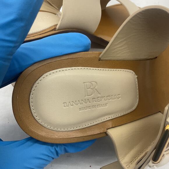 Banana Republic D'Orsay Womens Mule Heels Open Toe Cream Leather Size 8 Preowned - Picture 5 of 7